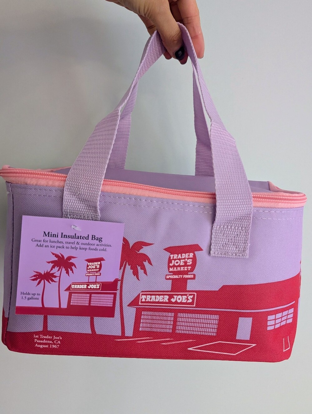 *NEW* Trader Joe’s Mini Insulated Tote Bag - Floral Violet with Pink Zipper